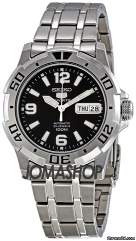 Seiko 5 Black Dial Stainless Steel Mens Watch SNZJ49