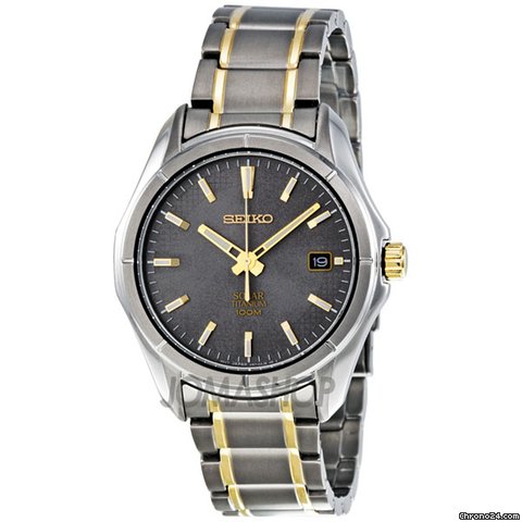 Seiko Two-tone Titanium Solar Quartz Gray Dial Mens Watch SNE143