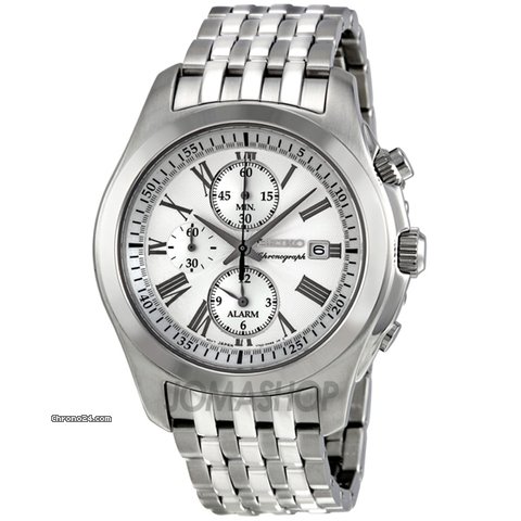 Seiko Chronograph Alarm Silver Dial Mens Watch SNAE29P1