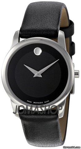 Movado Museum Black Dial Black Leather Strap Ladies Watch 0606503
