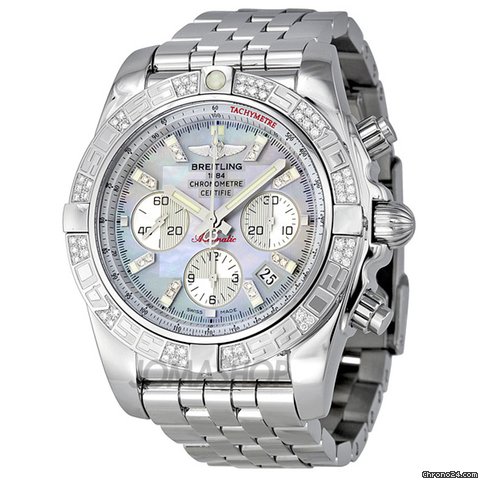 Breitling Chronomat 44 Mother of Pearl Diamond Mens Watch AB0110AA-G686SS
