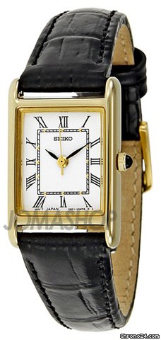 Seiko Gold-tone Black Leather Strap Ladies Watch SXGN42