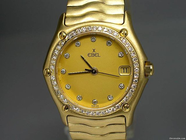 replica Ebel "CLASSIC WAVE" 18K/750 Gelbgold mit Diamantbesatz WATCHES 1 