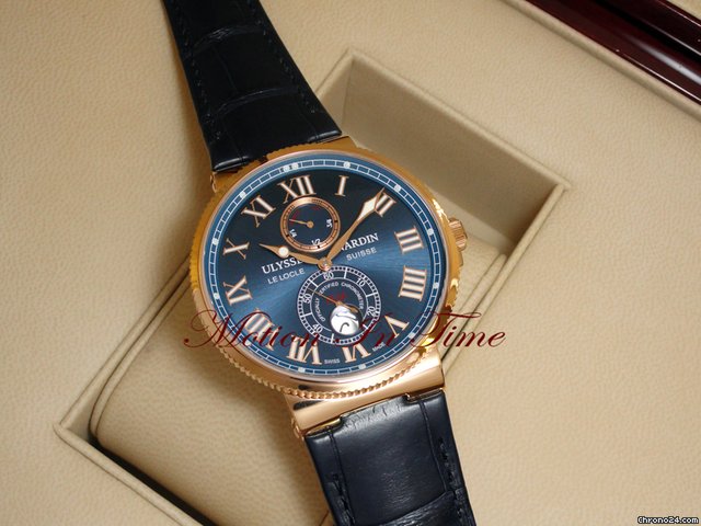 Ulysse Nardin Maxi Marine Chronometer 43mm Rose Gold "Royal Blue" on Croco WATCHES 2