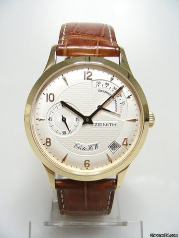 Zenith Elite HW yellow gold/or jaunes power reserver cadran silver dial