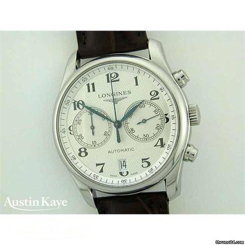 Longines Master Collection steel automatic chronograph on strap