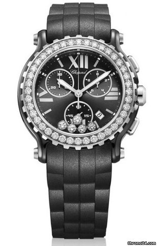 Chopard Happy Sport Black Dial Chronograph Ceramic and White Gold Ladies Watch 288515-9006