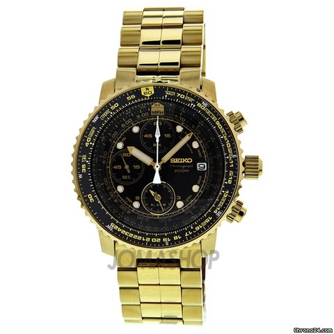 Seiko Flight Chronograph Gold-Tone Steel Mens Watch SNA414
