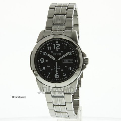 Seiko Black Solar Power Dial GMT Mens Watch SNE095