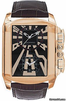 Chopard Dual Time Zone Black Dial Rose Gold Leather Mens Watch 162286-5001