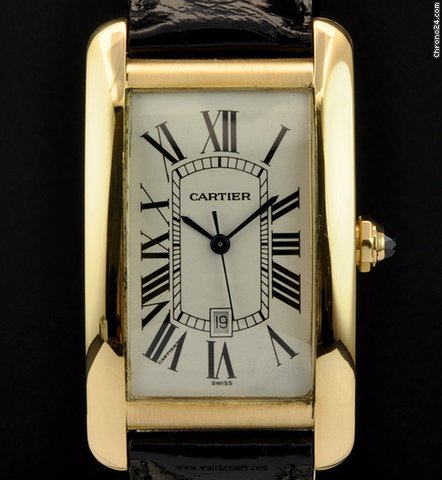 Cartier 18k Yellow Gold Silver Dial Tank Americaine