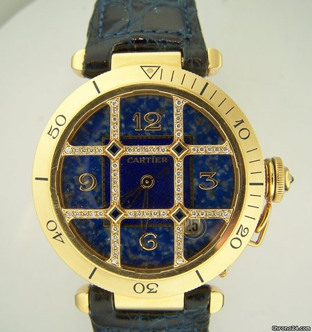 Cartier PASHA 38 mm. YELLOW GOLD LIMITED ED. GRID DIAMOND & ZAPHIR
