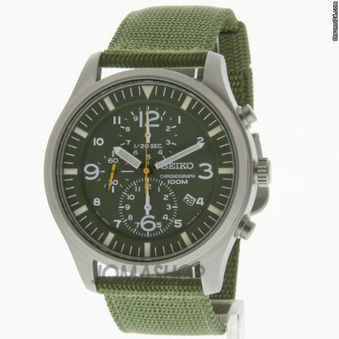 Seiko Green Dial Green Nylon Strap Mens Watch SNDA27