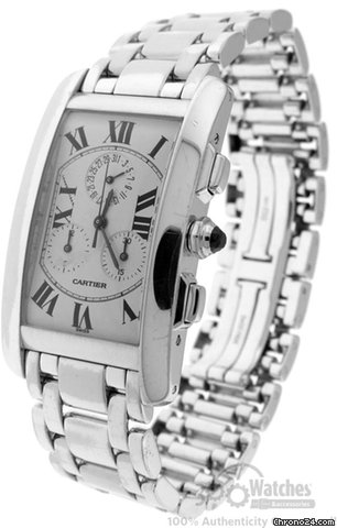 Cartier Tank Americaine 2312 18K White Gold Quartz Chronograph Date Watch