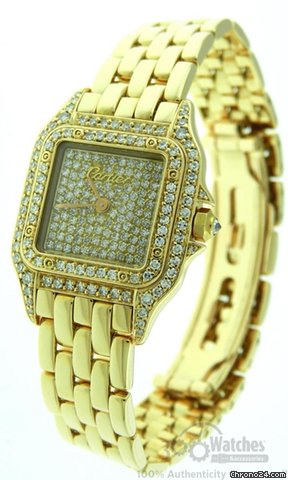 Cartier Panthere 18K Gold Diamond Pave Quartz Watch