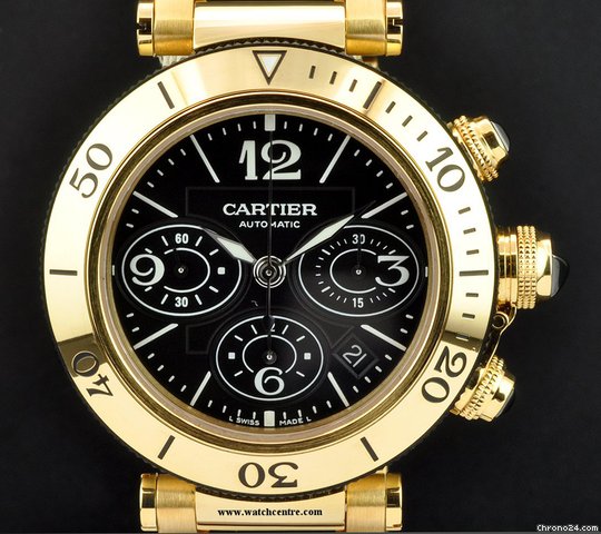 Cartier 18k Y/G Black Dial Pasha Seatimer Chrono B&P