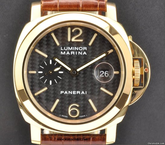 Panerai 18k Y/G Carbon Fibre Dial Luminor Marina B&P PAM00140