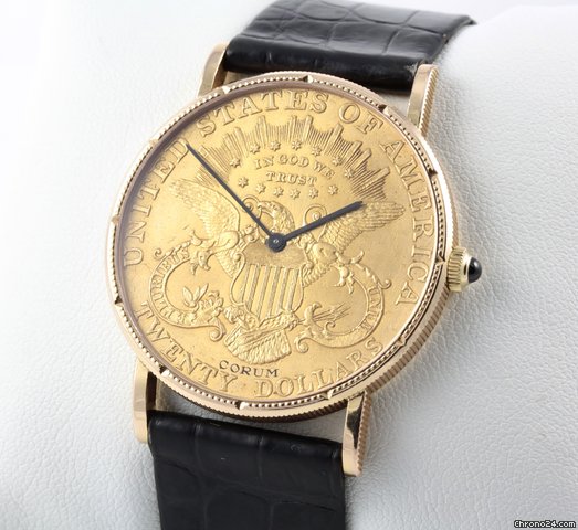 Corum 18 KARAT GELBGOLD TWENTY 20 DOLLAR $ COIN WATCH M��NZUHR