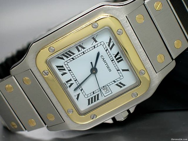 Cartier "Santos de Cartier" Automatique- Edelstahl/18K/750 Gelbgold