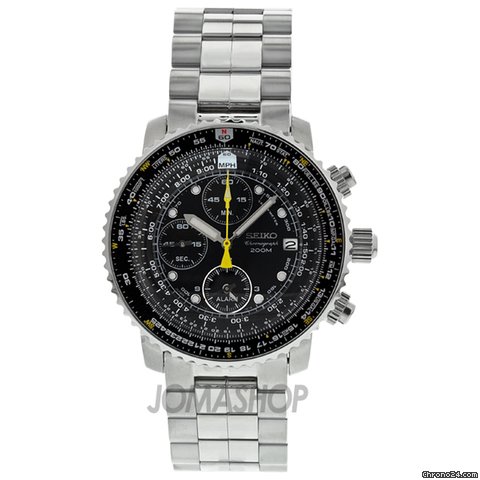 Seiko Flight Chronograph Steel Black Mens Watch SNA411