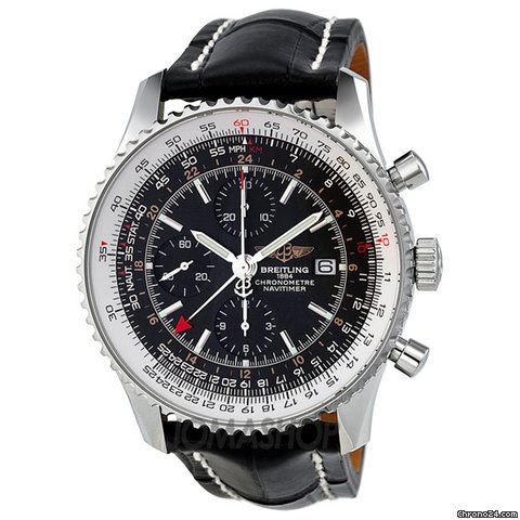 Breitling Navitimer World Black Dial Crocodile Leather Automatic Mens Watch A2432212-B726BKCD