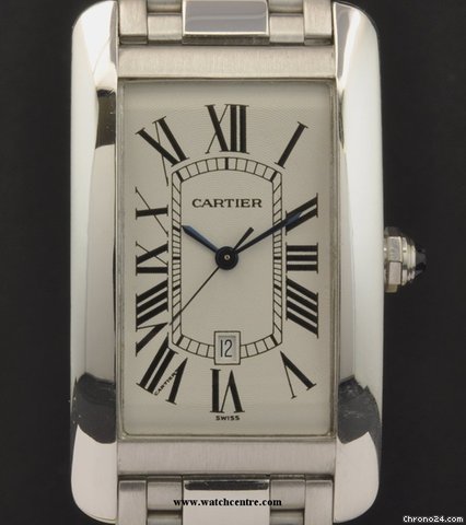 Cartier 18k White Gold Silver Dial Tank Americaine