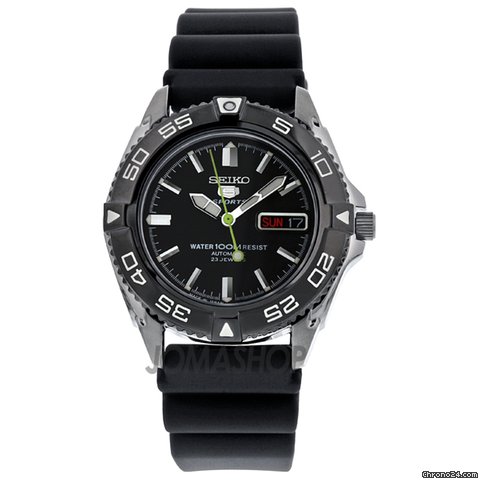 Seiko 5 Black Dial Rubber Strap Automatic Mens Watch SNZB23J2