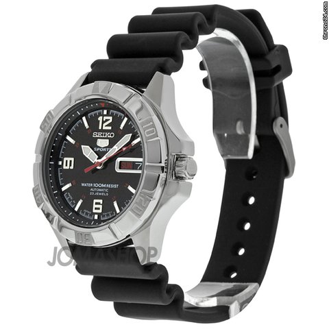 replica Seiko 5 Black Dial Stianless Steel Black Rubber Automatic Mens Watch SNZD23J1 WATCHES 1 