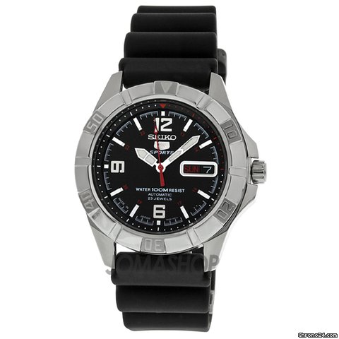 Seiko 5 Black Dial Stianless Steel Black Rubber Automatic Mens Watch SNZD23J1