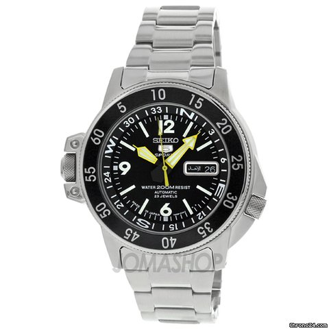 Seiko 5 Black Dial Stainless Steel Compass Automatic Mens Watch SKZ211J1