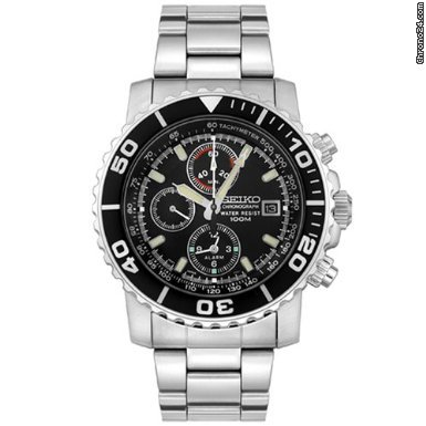 Seiko Chronograph Black Dial Stainless Steel Mens Watch SNA225