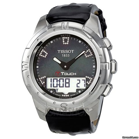 Tissot T-Touch II Black Mother of Pearl Diamond Titanium Ladies Watch T0472204612600