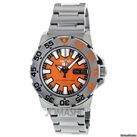 Seiko 5 Orange Dial Stainless Steel Automatic Mens Watch SNZF49