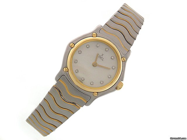 Ebel "Classic Wave", small, Stahl/Gold, Brillantbesatz auf Ziff.