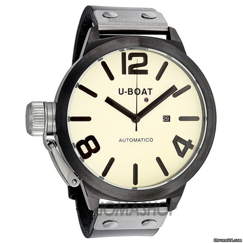 U-Boat Automatic Beige Dial Black Leather Strap Mens Watch 339