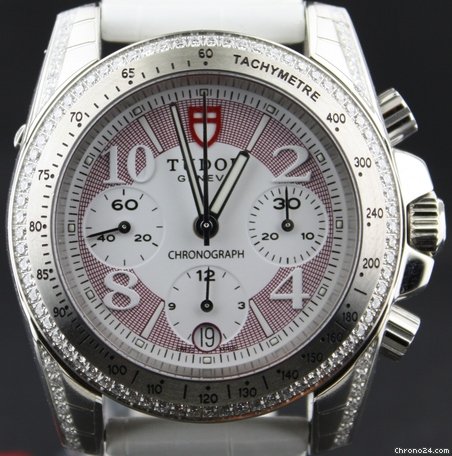 Tudor Chrono, Diamond bezel & shoulders with croco & rubber strap