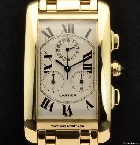 Cartier 18k Y/G Tank Americaine Chronoflex W2601156