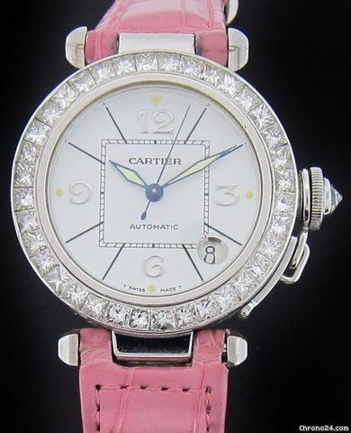 Cartier White Gold Pasha Baguette Diamond Watch