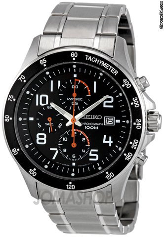 Seiko Black Dial Chronograph Stainless Steel Mens Watch SNDA83