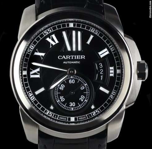 replica Cartier Calibre de Cartier SS Mens Black Dial WATCHES 1 