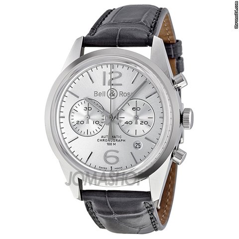 Bell & Ross Officer Automatic Chronograph Silver Dial Mens Watch BR126-WHT-ST