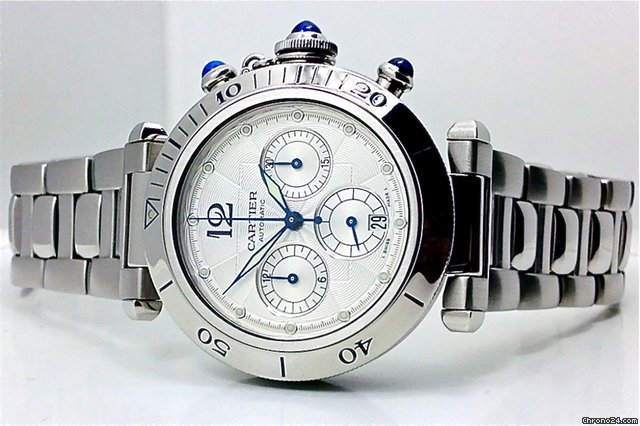 Cartier PASHA CHRONOGRAPH AUTOMATIC in Edelstahl - Piquet 1185 Basis
