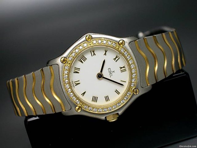 Ebel "Classic Wave" Damenuhr in Edelstahl/Gelbgold -Diamantbesatz