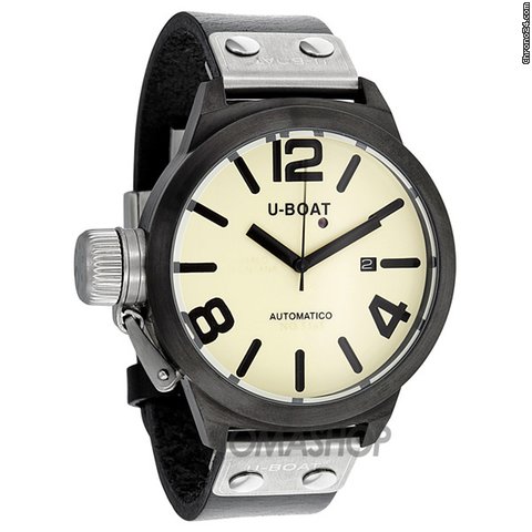 U-Boat Beige Dial Black Leather Mens Watch 343