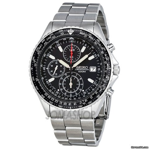 Seiko Chronograph Tachymeter Black Dial Stainless Steel Mens Watch SND253