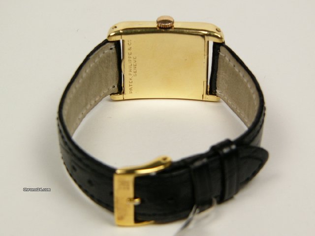 replica Patek Philippe rectangular yellow gold with leather strap WATCHES 1 