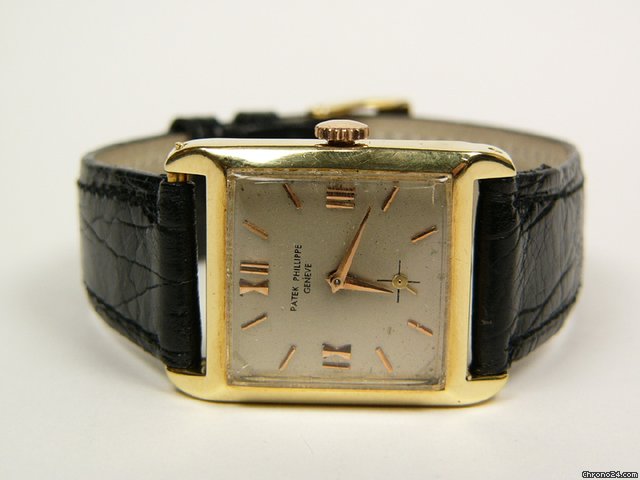 Patek Philippe rectangular yellow gold with leather strap
