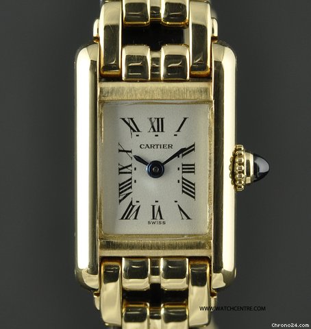 Cartier 18k Yellow Gold Silver Roman Dial Mini Tank