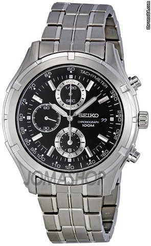 Seiko Chronograph Black Dial Silver-tone Mens Watch SNDC37