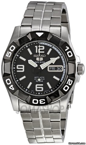 Seiko 5 Sport Black Dial Stainless Steel Automatic Mens Watch SNZH99